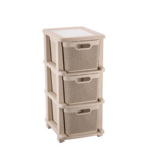GAVETEIRO DE CHÃO C/ 3 GAVETAS NATURALLE RATTAN 15,0 L AREIA