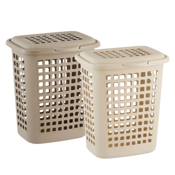 CESTO TELADO RETANGULAR LAVANNA C/TAMPA 30,0 L BEGE CLARO/CAPPUCCINO