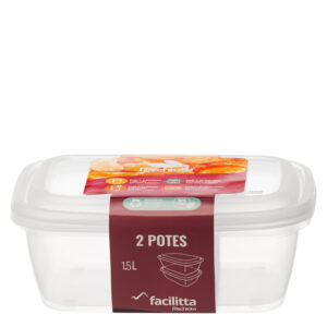 POTE RETANGULAR GRANDE 2 PEÇAS 1,5 L