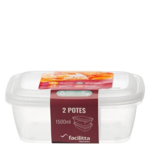 POTE RETANGULAR FACILITTA GRANDE 2 PEÇAS 1500 ml