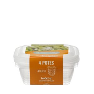 POTE RETANGULAR FACILITTA PEQUENO 4 PEÇAS 400 ml