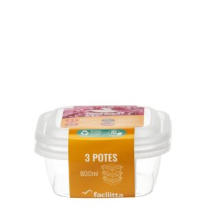 POTE RETANGULAR FACILITTA MÉDIO 3 PEÇAS 800 ml