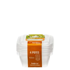 POTE QUADRADO FACILITTA PEQUENO 4 PEÇAS 400 ml